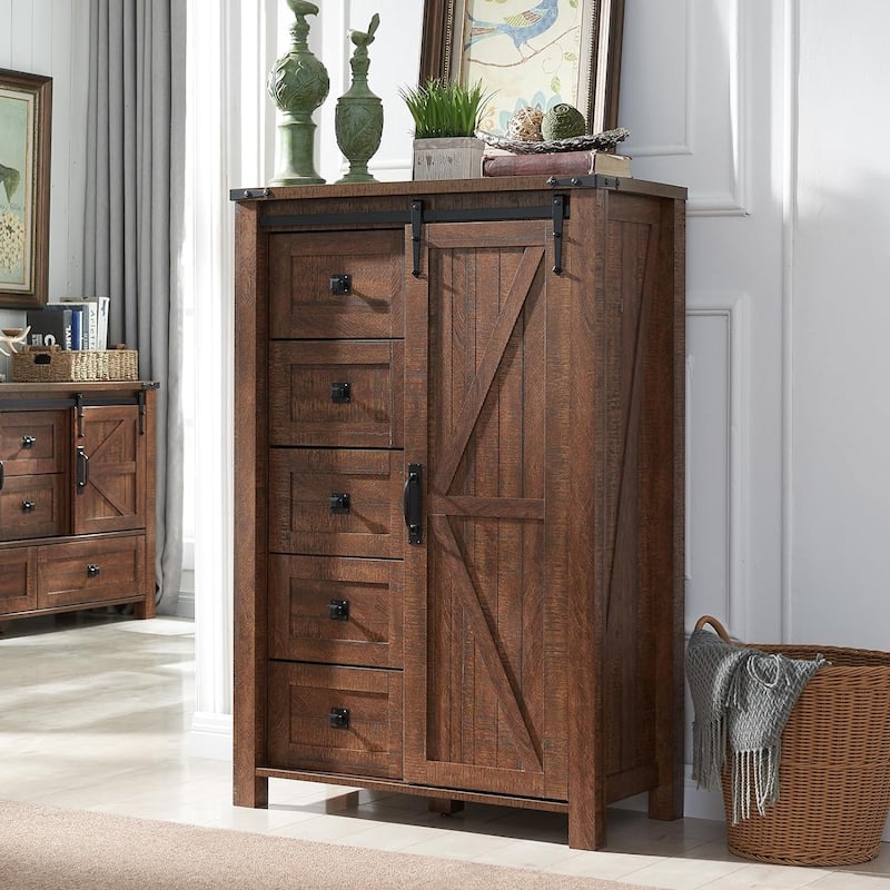 Farmhouse 5 Drawers Dresser, Chest of Drawers, Organizer Dresser