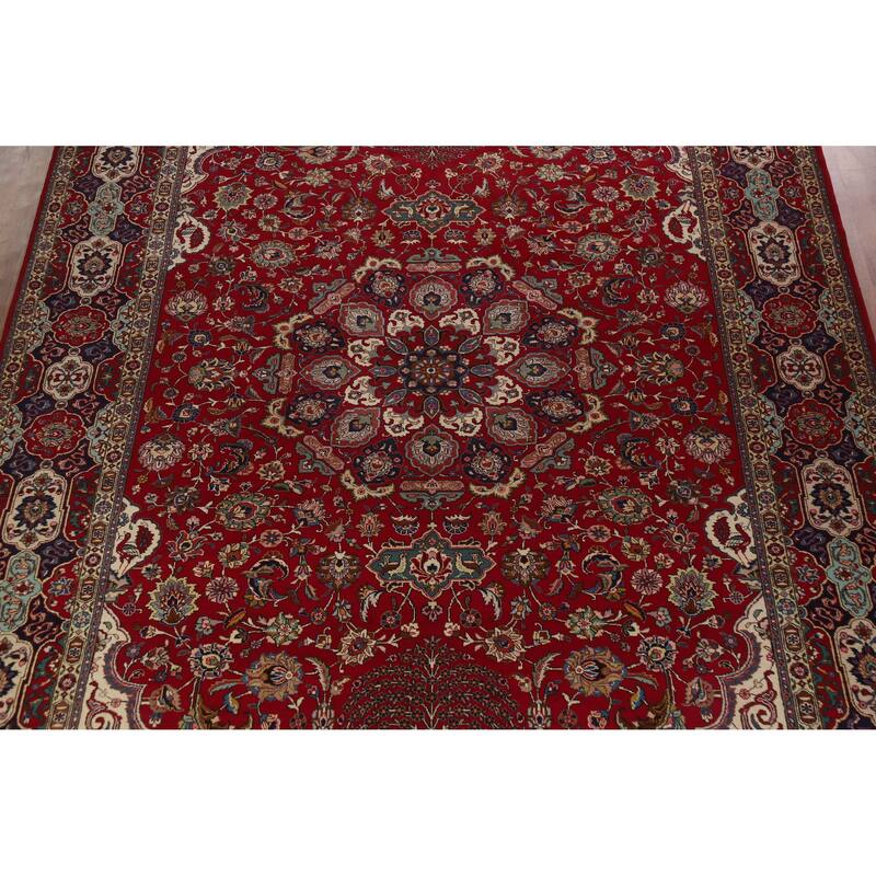 Hand Knotted Oriental 100% Wool Carpet Traditional Floral Red Tabriz Area Rug - 16' 10'' X 10' 0''
