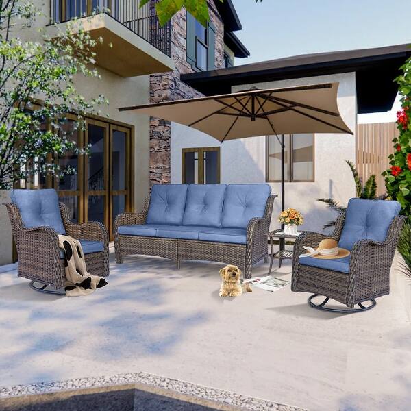 slide 2 of 80, High Back Brown Wicker Outdoor Patio Conversation Sets with Swivel Chairs