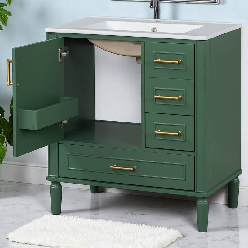 30" Bathroom Vanity with Sink, Freestanding Storage Cabinet with 3 Drawers, Soft-Close Door, Ceramic Basin,Bathroom Cabinet