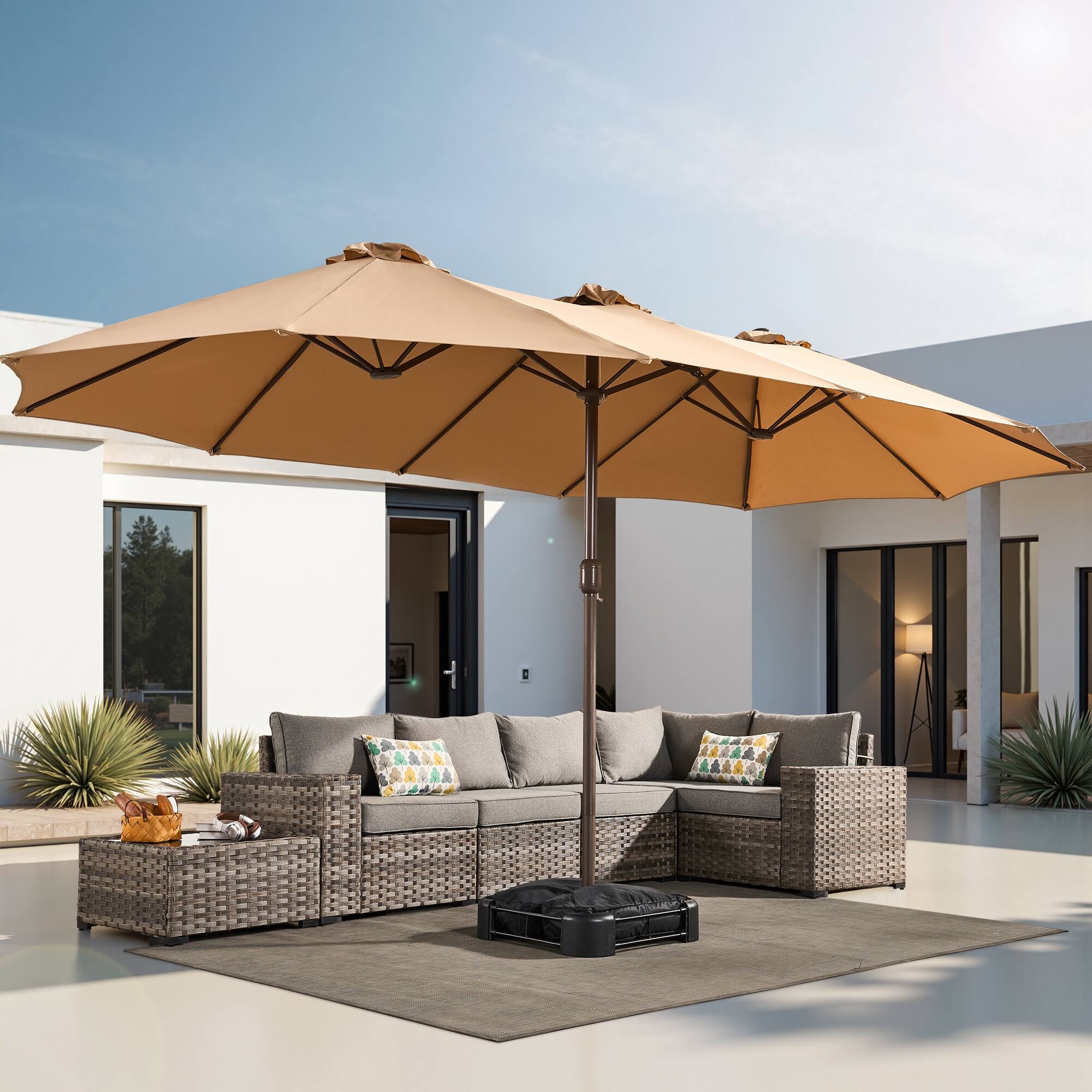 crank handle patio umbrella COSTWAY 12 Feet With and 8 Sturdy Ribs-Coffee REBEL This stylish and practical outdoor umbrella is perfect for family gatherings Crank Lift Kit for 1.5