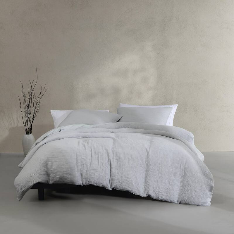 Calvin Klein Washed Texture Solid Cotton Duvet Cover Set - Blue - King