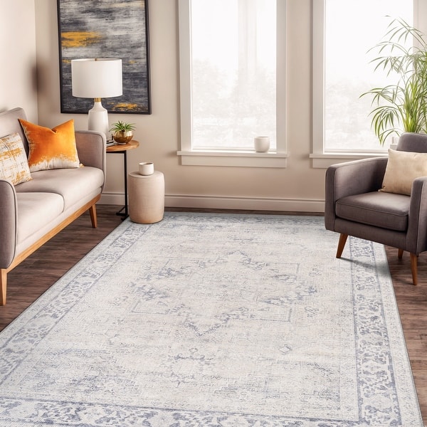 slide 2 of 104, Classic Washable Rug – Flat Pile, Non-Slip, Versatile for Living Room, Entryway, or Bedroom 5' x 7' - Blue