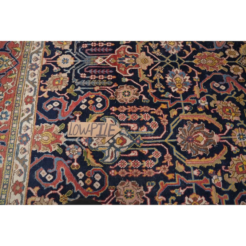 Hand Knotted Oriental 100% Wool Carpet Traditional Floral Navy Blue & Blues Tabriz Area Rug - 10' 6'' X 7' 2''
