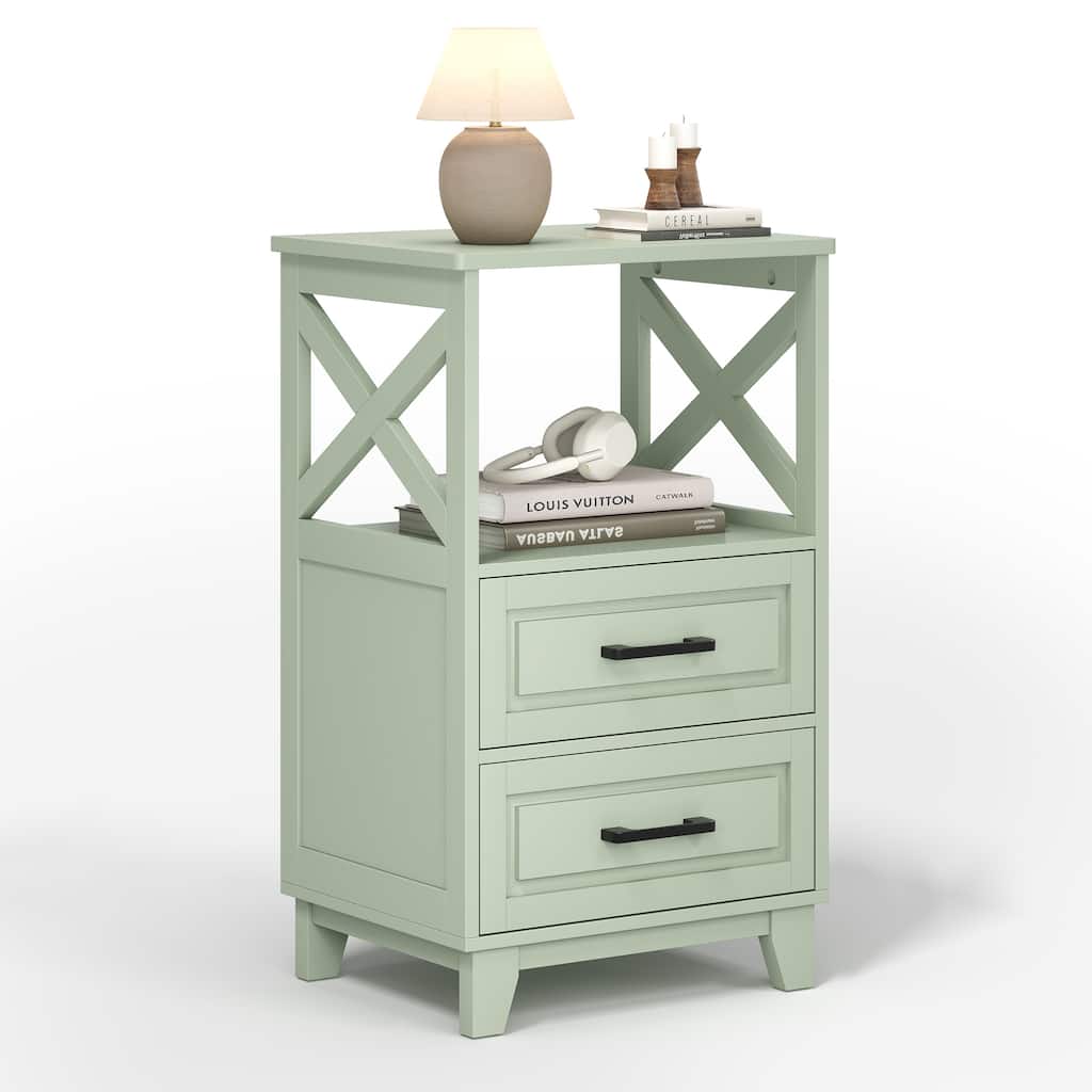 Tall Nightstand with 2 Drawers and Open Shelf Above