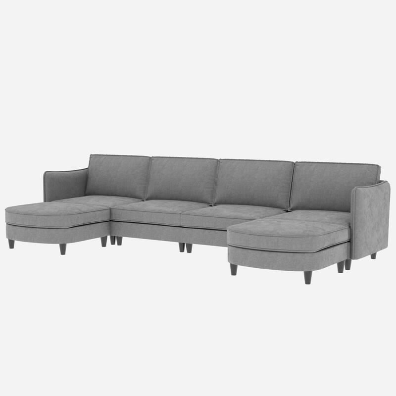 141.5" Fabric U-Shaped 6-Seater Sectional Sofa with Movable Ottoman, Arm Storage Pockets, and 1200lb Capacity