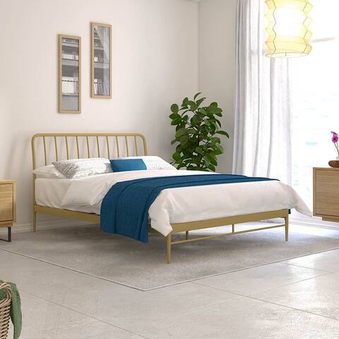 Spruce Island Curved Metal Modern Queen Bed Frame