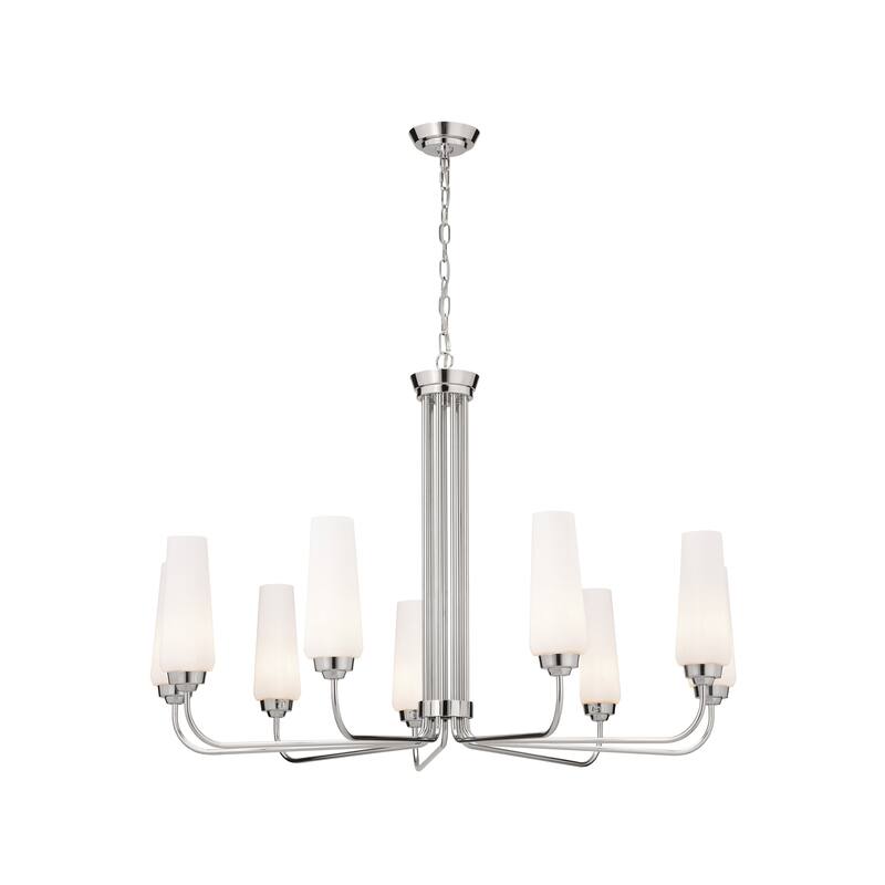 Truby 9-Light Polished Nickel Chandelier with Satin Etched Cased Opal Glass