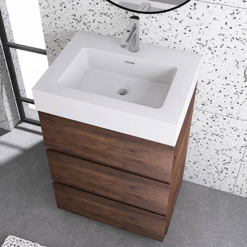 Freestanding Bathroom Vanity with White Solid Surface Top