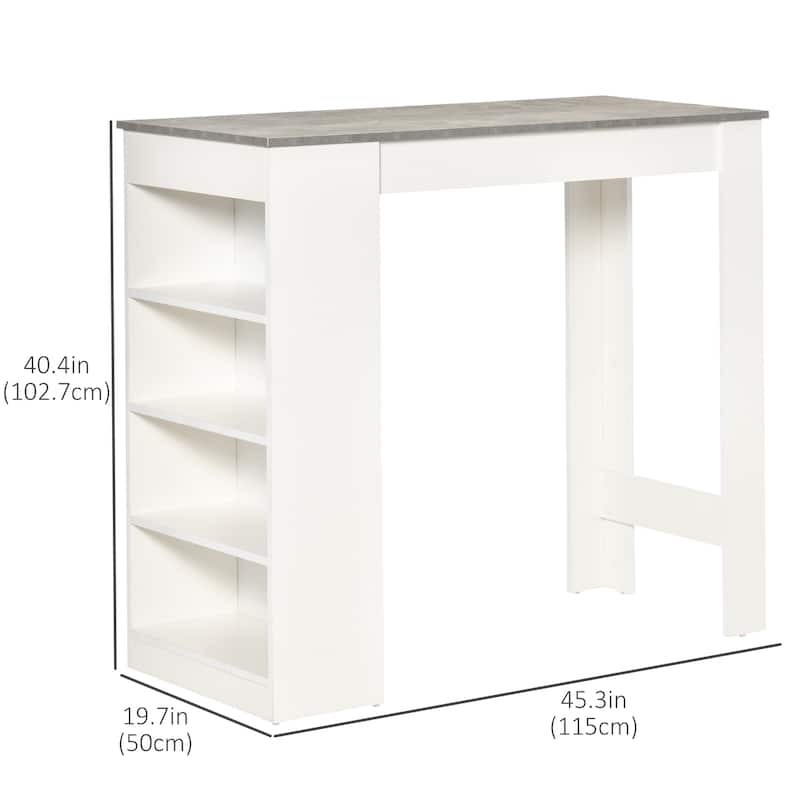 Bar Table, High Top Pub Table with 4 Storage Shelves - Grey