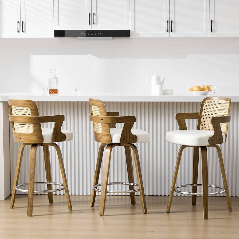 Upholstered Wood Swivel Counter Height Barstool with Arms - 37.8"H x 18.7"W x 19.29"D