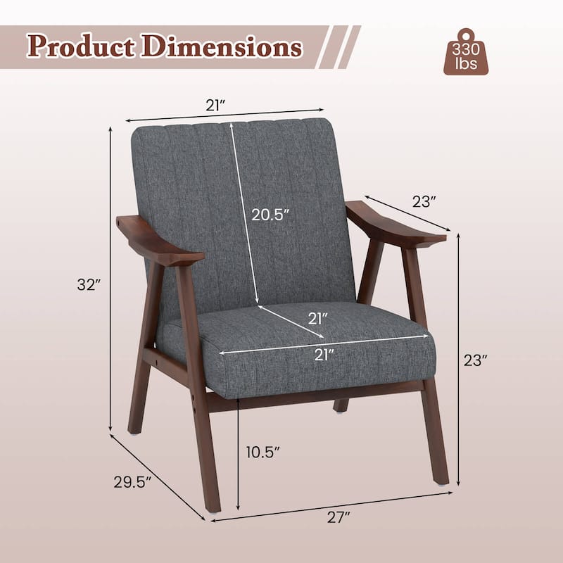 Gymax Set of 2 Accent Chair Leathaire Leisure Armchair w/ Rubber Wood