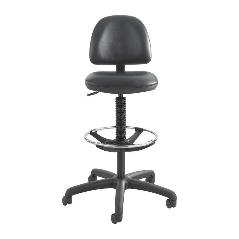 Black Vinyl Drafting Chair - Workbench Stool with Foot Ring