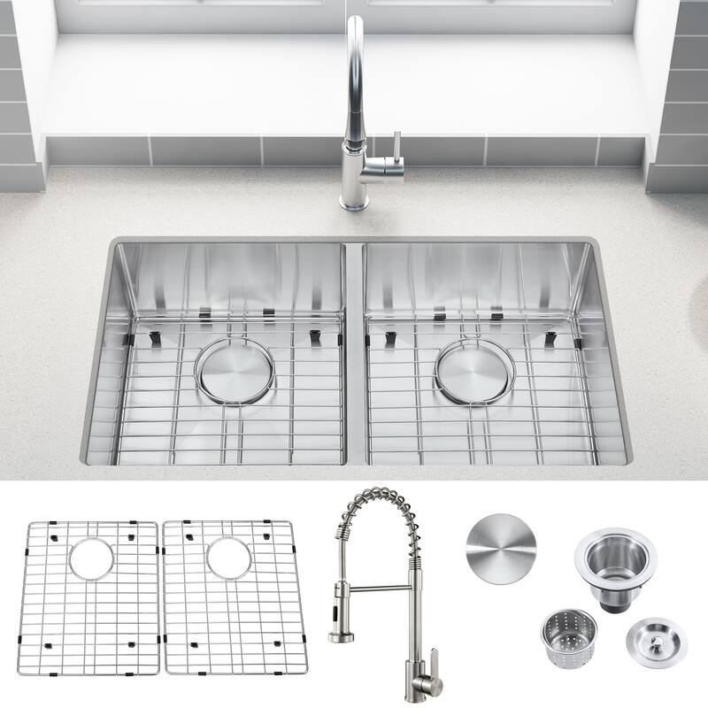 Double Bowl Undermount Stainless Steel Kitchen Sink with Faucet