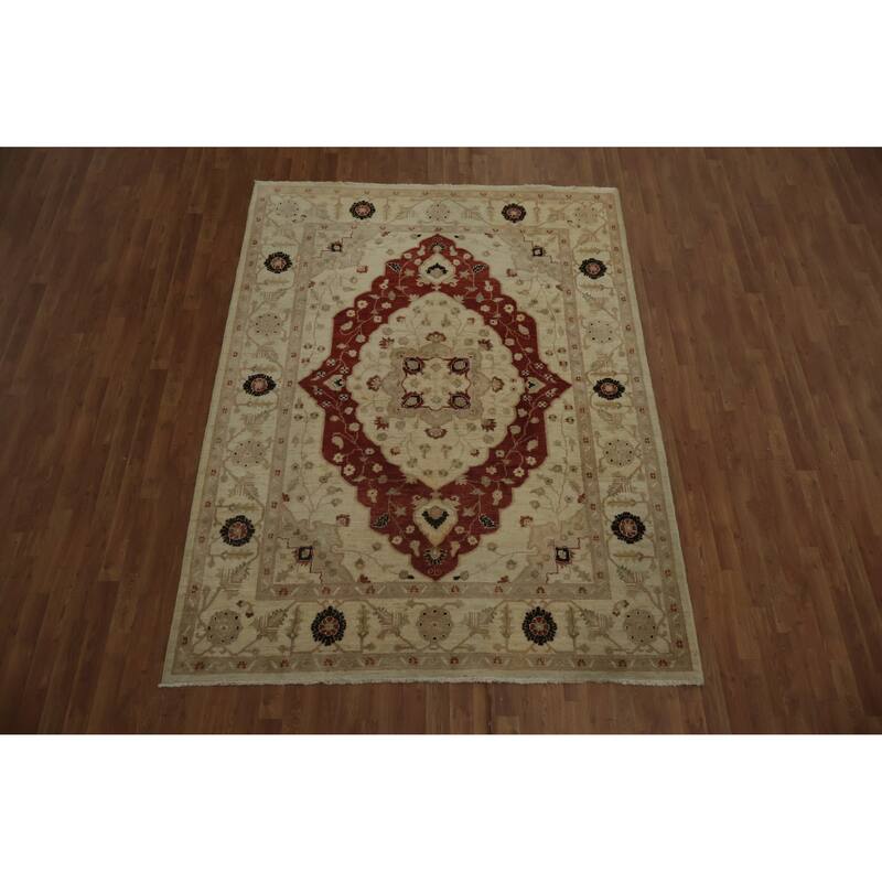 Hand Knotted Oriental 100% Wool Carpet Traditional Floral Red Peshawar Area Rug - 8' 6'' X 6' 6''