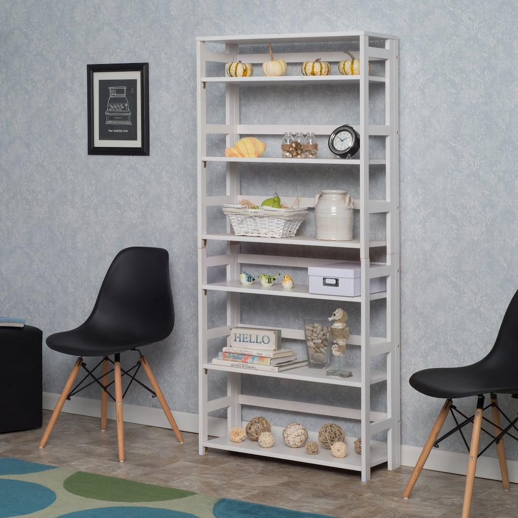 5-Shelf Bookcase Black Finish Tall Open Storage Organizer with Modern Style for Living Room or Home Office