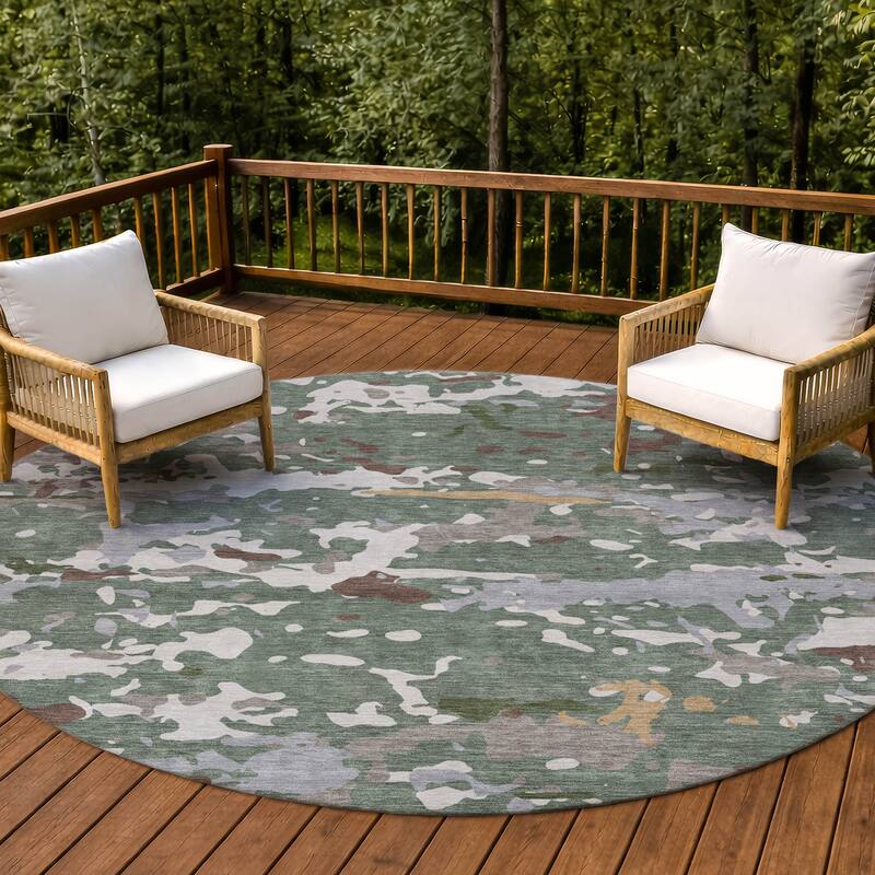 Machine Washable Indoor/ Outdoor Modern Calhan Chantille Rug - Basil - 8' x 8'