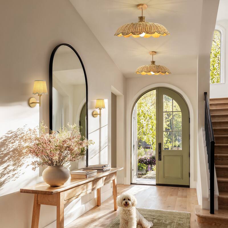 Aurelia Rattan Pendant Light - Natural Hardwired Light Fixture for Kitchen Island or Dining Room in Boho or Coastal Style