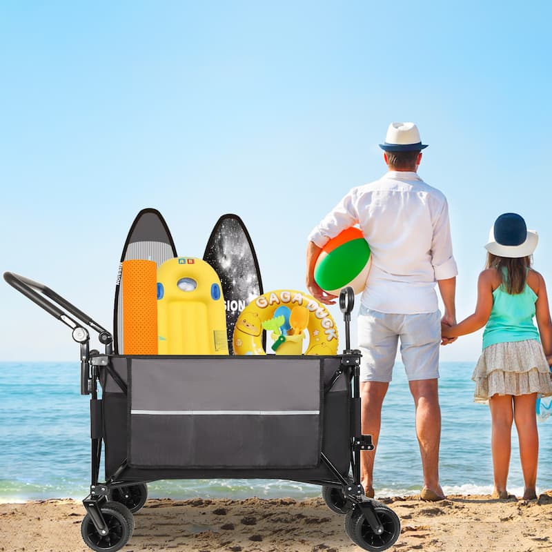 Multi-Functional Push-Pull Folding Wagon Cart With Rotating Handle & 360°All-Terrain Wheels-Heavy-Duty,Adjustable Design