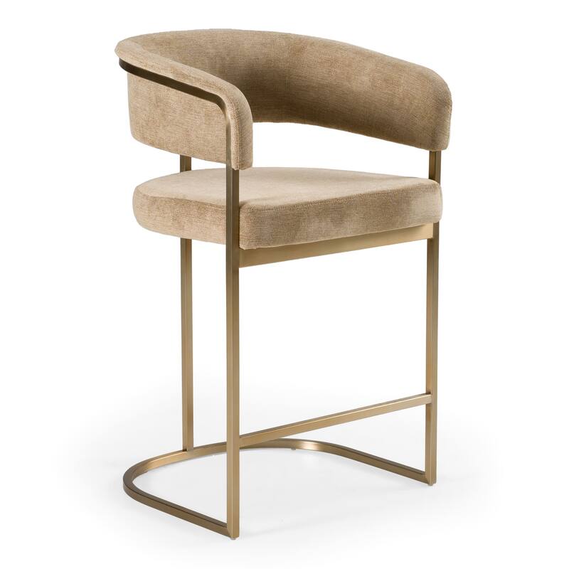 Modrest Sebastian Modern Brown Fabric & Antique Brass Counter Chair