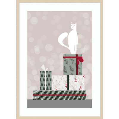 Retro cat and gifts by Rosana Laiz Blursbyai Wood Framed Wall Art Print
