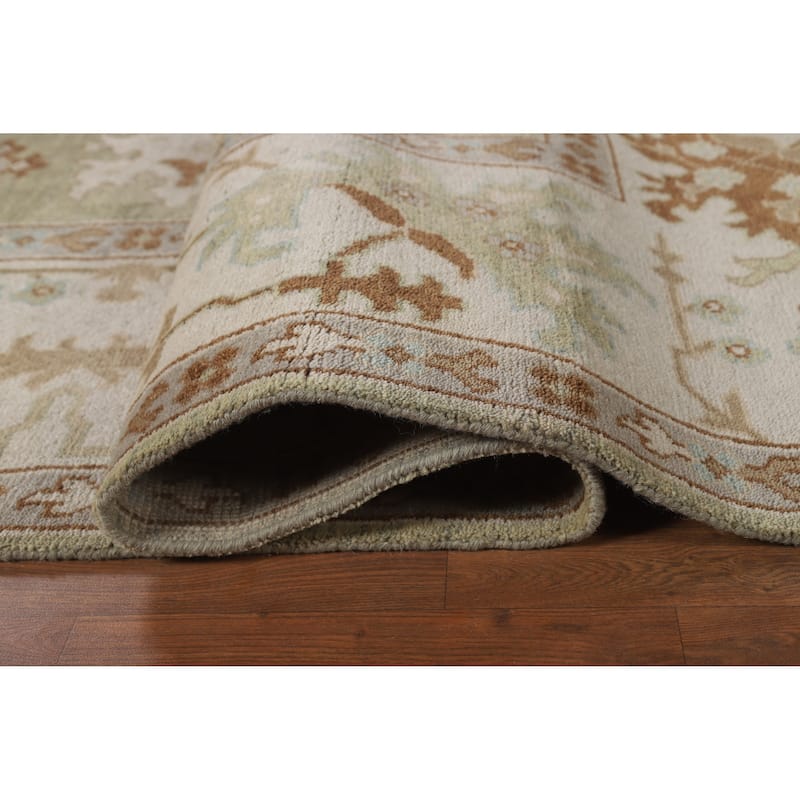 Light Green Oushak Indian Area Rug Handmade Wool Carpet - 9'0" x 11'11"
