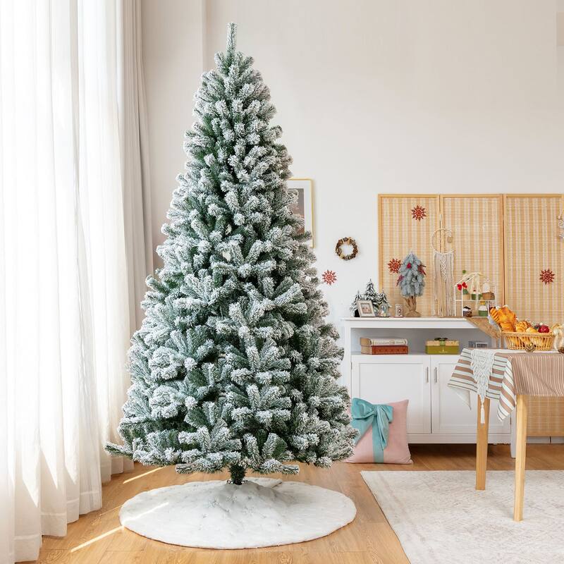 Gymax 6/7/8 FT Pre-lit Artificial Christmas Tree Snow Flocked Full