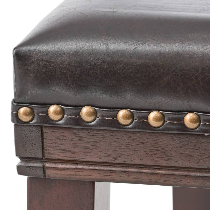 Roomfitters Backless Bar Stools with Faux Leather Seat and Nailhead Trim, Saddle-Style Counter Chairs, Set of 2, Brown