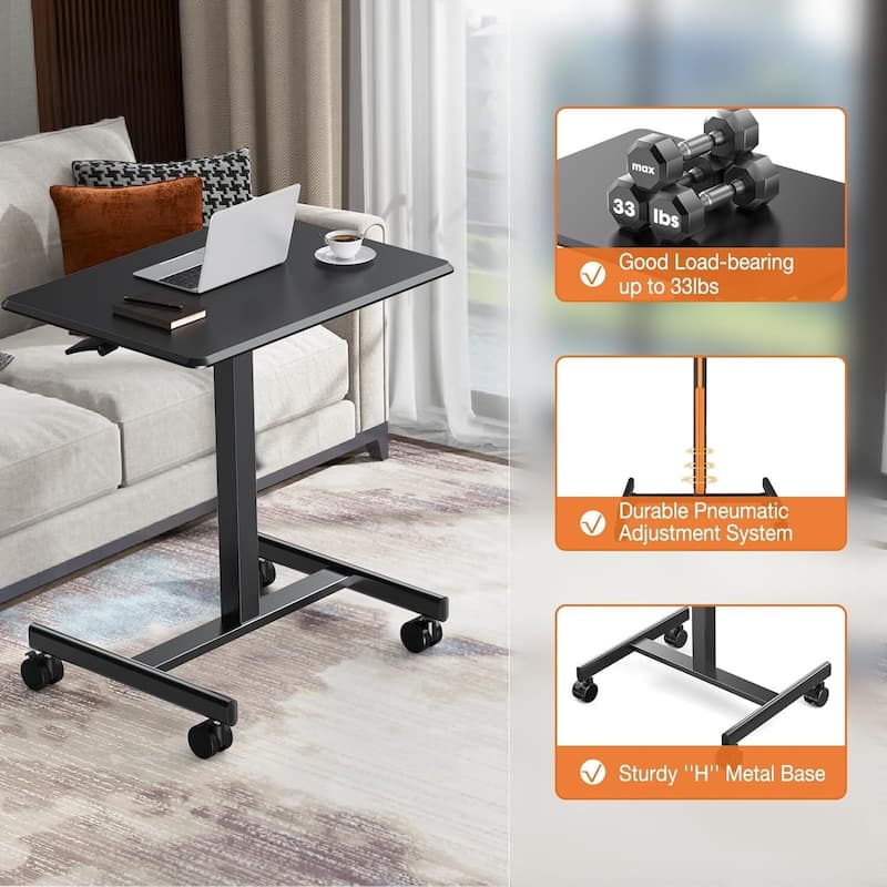 42.5" H Tall Small Standing Desk Mobile Portable Rolling Laptop PC Table Adjustable Height w/ Wheels - Black