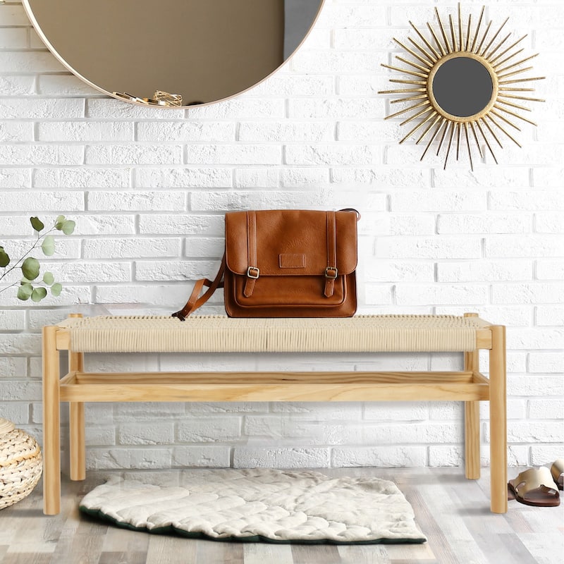 Fernway Solid Wood and Woven Rope Entryway Bench - 43.3"L x 15.0"W x 18.0"H