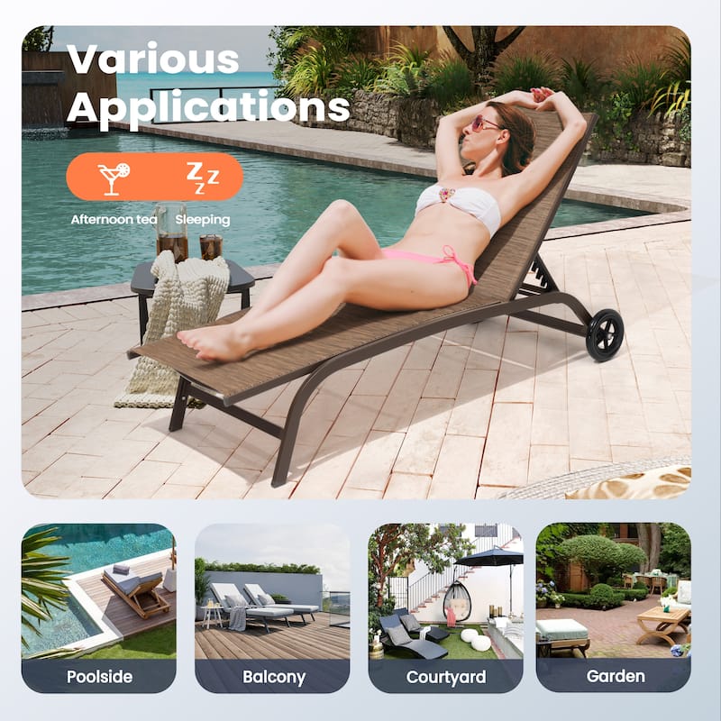 Pellebant 2PCS Outdoor Adjustable Chaise Lounge Chair with Wheels - N/A