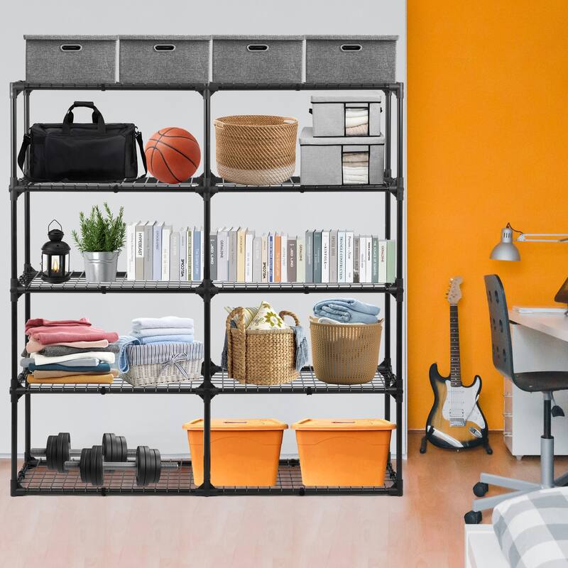 5-shelf Wire Rack With Cover (2 Pack), Versatile Design Heavy Duty Storage Shelf