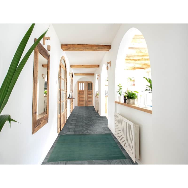 Hand Knotted Oriental 100% Wool Carpet Modern Stripe Green Gabbeh Area Rug - 4' 5'' X 3' 4''