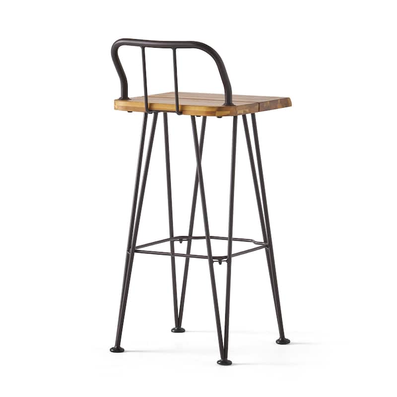 Outdoor Industrial Wood Bar Stool (Set of 2), Patio Cafe Counter Chair, Open Back Bar Chair Set, Iron Art High Chair
