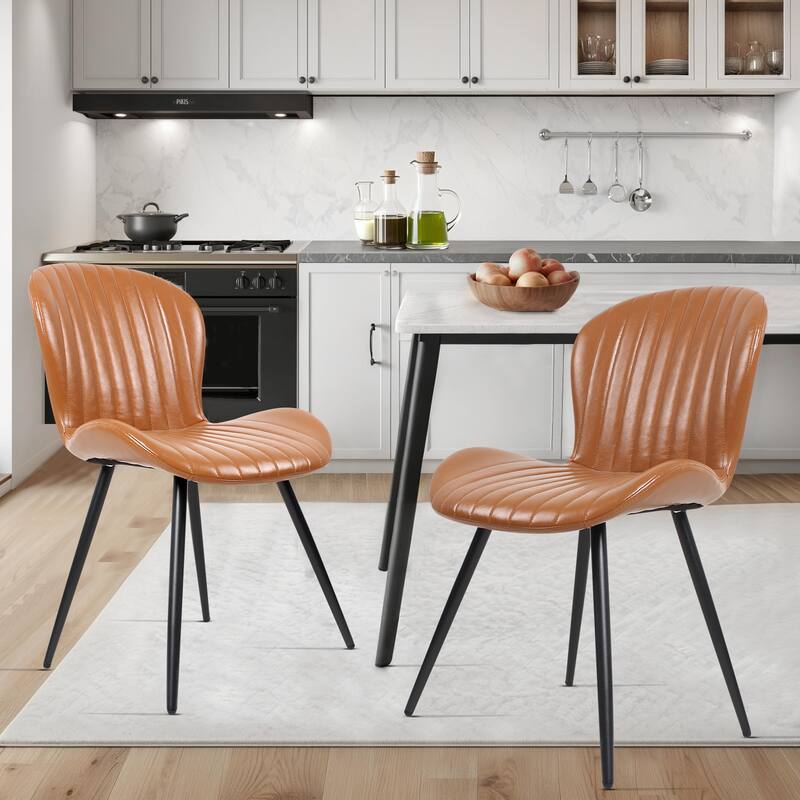Modern Leather Upholstered Dining Chairs (Set of 2) - Brown