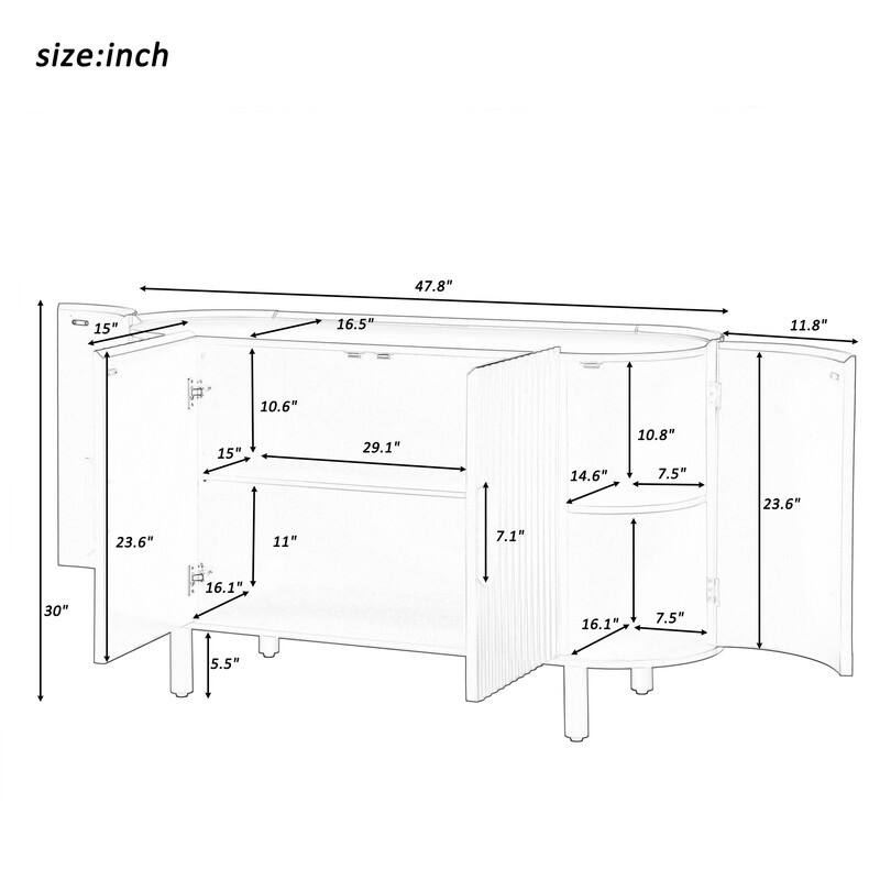 Light Luxury Sideboard with Adjustable Shelves, Curved Design Storage Buffet Cabinet for Living Room/Kitchen/Entryway/Hallway - White