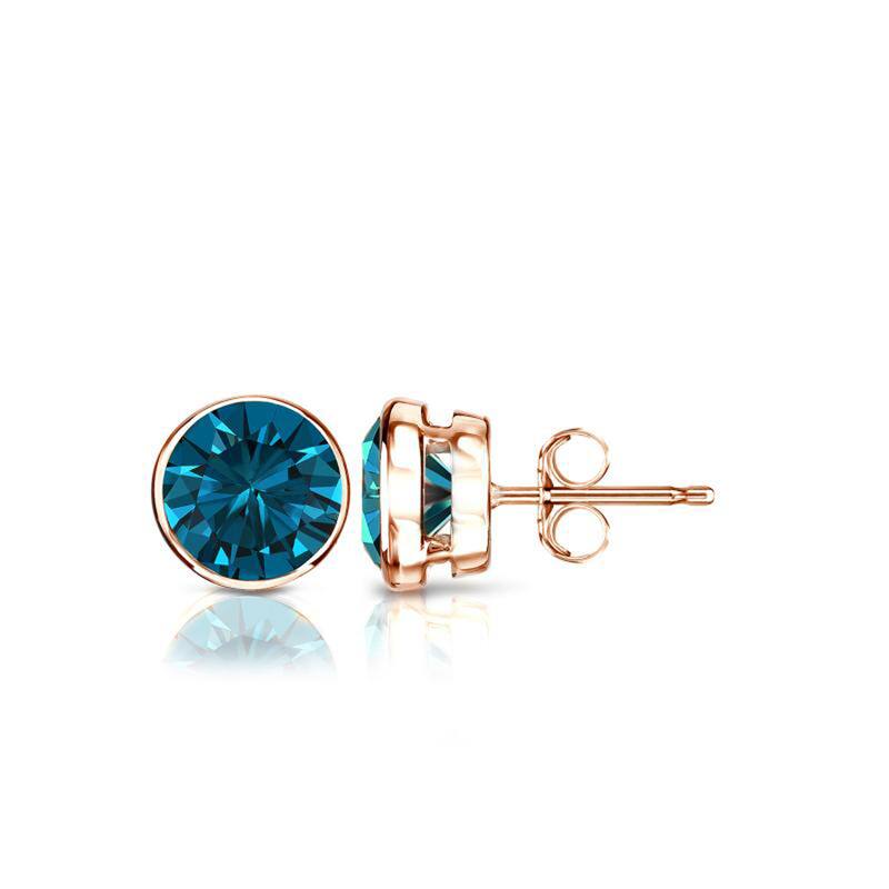 Auriya 14k Gold 3/4ctw Blue Diamond Stud Earrings Bezel-set (I1-I2) - Rose