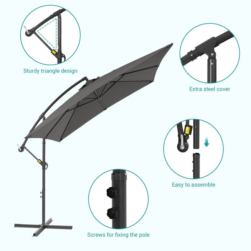 BONOSUKI 8.2x8.2ft Offset Patio Umbrella Hanging Umbrella w/Steel Ribs