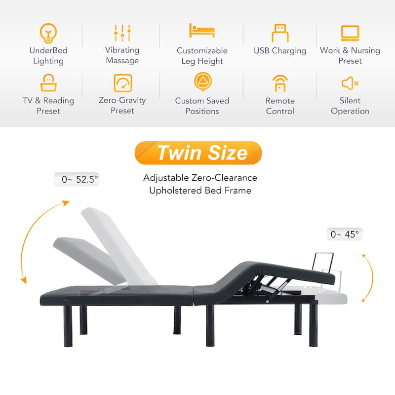 CO-Z Massaging Zero Gravity Adjustable Bed with Wireless Remote and Underbed Lighting