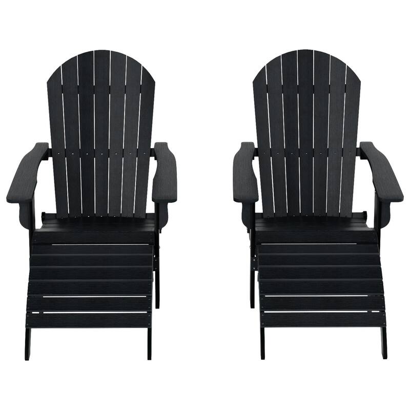 Vineyard HIPS Outdoor Folding Eco-Friendly All Weather Seashell Adirondack Chairs with Ottomans (4-Piece Set)