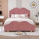 preview thumbnail 2 of 7, Dark Pink Velvet Upholstered Platform Bed with Cloud Shape