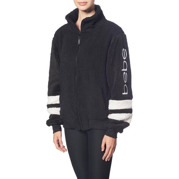 Bebe Sport Women S Sherpa Striped Full Zip Logo Jacket For Women Black Overstock