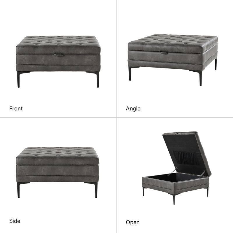 Geoffrev Transitional Lift Top Storage Button-Tufted Cocktail Ottoman by HULALA HOME
