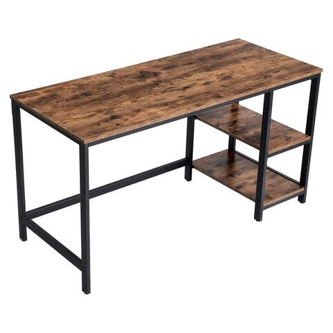 Ann 55 Inch Office Writing Computer Desk, Rustic, 2 Shelves, Steel, Brown