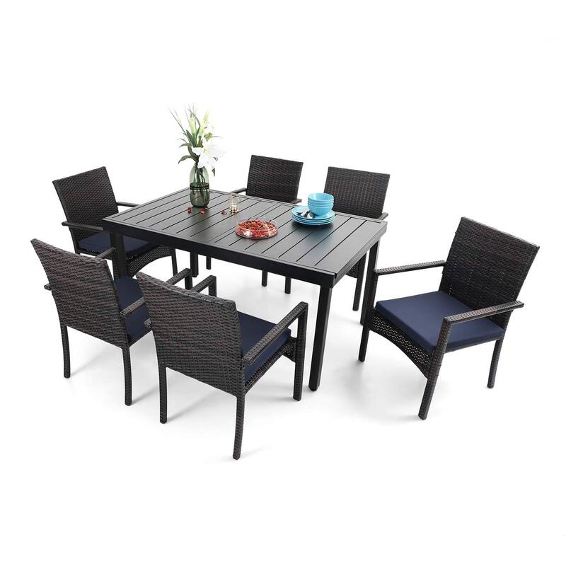 7/9 Patio Dining Set, Expendable Rectangular Outdoor Dining Table with