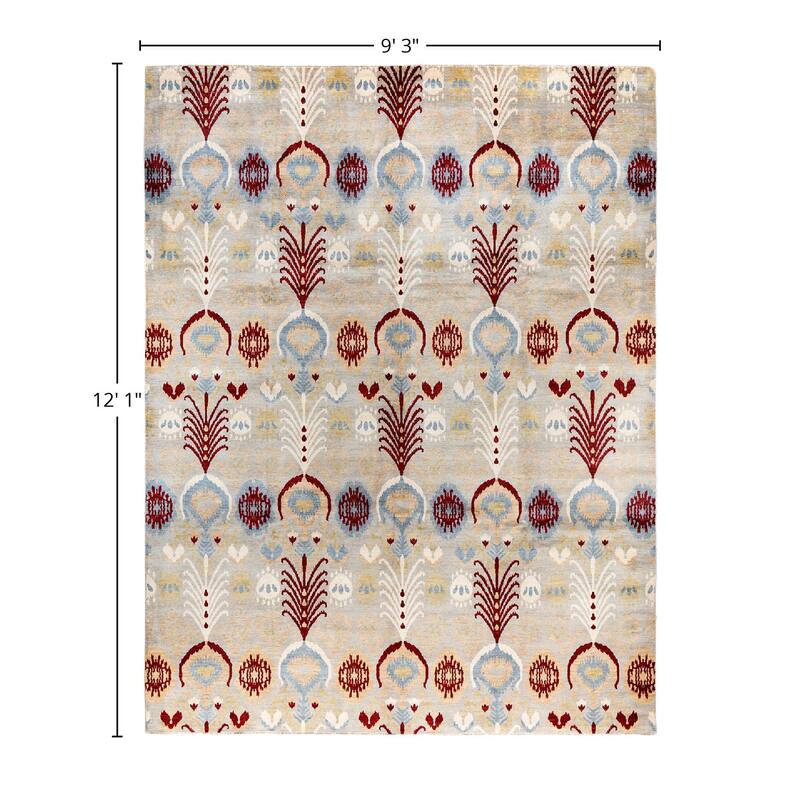 Ikat One-of-a-Kind Hand-Knotted Area Rug, Ivory - 9' 3" x 12' 1"