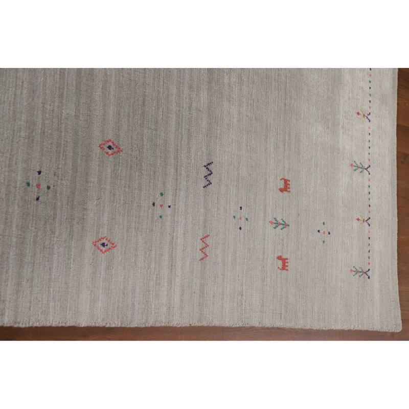 Tribal Beige Gabbeh Indian Area Rug Handmade Wool Carpet - 7'10"x 9'9"