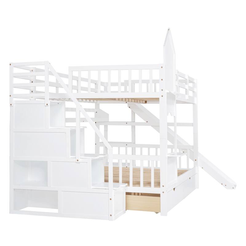 Bunk Bed with 2 Drawers 3 Shelves and Slide
