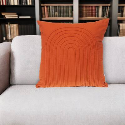 HomeRoots 18" Orange Geometric Cotton Throw Pillow