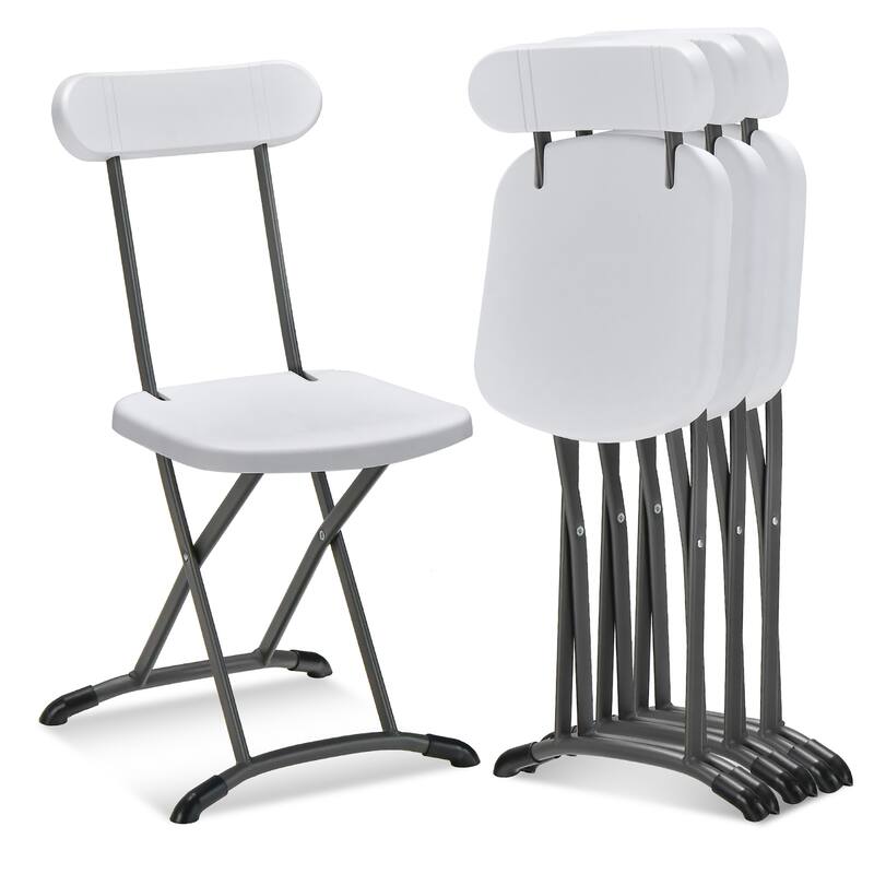 Gymax 4-Pack Folding Chair w/ Metal Curved Feet Wide Seat & Ergonomic - White